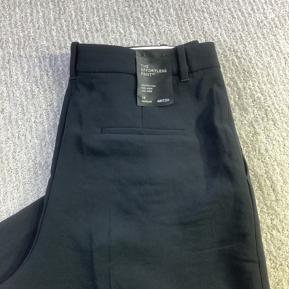 Aritzia Wilfred Effortless Pant Crepette Black Wide Leg Trousers Size 14 NWT